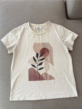 bohme Cream Graphic Short Sleeve Tee with Abstract Plant Print